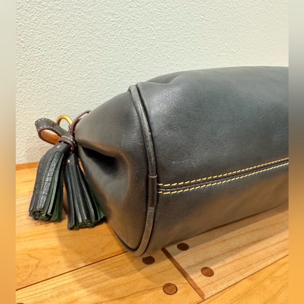 Dooney & Bourke Black Leather Hobo with Brown Trim and Red Accent - Picture 7 of 9